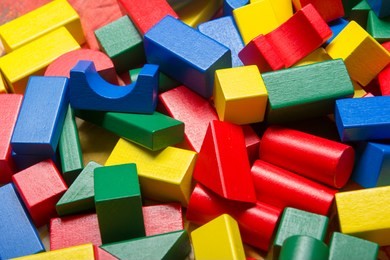 kid toys background. colorful wooden building block