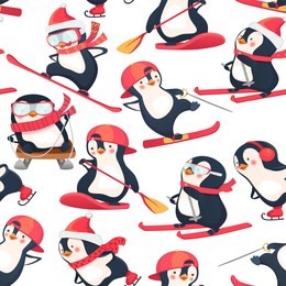 seamless pattern with penguins. cute animals seamless pattern vector illustration