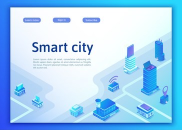 smart city isometric city concept, online transportation service