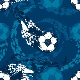 abstract seamless football pattern. grunge textured sport wallpaper. soccer ball grungy shape. sportish repeated backdrop for boy,  textile, clothes, wrapping paper. 