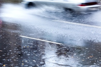 heavy rain on city street