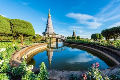 landmark of two pagoda on the top of inthanon mountain, chiang mai, thailand.