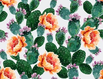 seamless vector floral summer tropical pattern background with blooming cactuses,succulents. perfect for wallpapers, web page backgrounds, surface textures,textile. isolated on white background