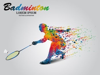 visual drawing badminton sport and jumper at fast of speed on stadium , colorful beautiful design style on white background for vector illustration, exercise sport concept