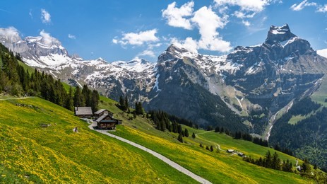switzerland, engelberg. panoramic view on alps, titlis mount