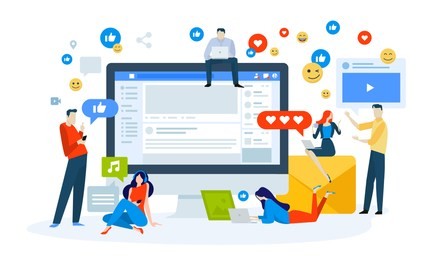 vector illustration concept of social media.
creative flat design for web banner, marketing material, business presentation, online advertising.
