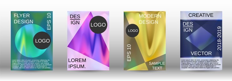 set for liquid. holographic abstract backgrounds. bright mesh blurred pattern in pink, blue, green tones. fashionable advertising vector in retro  for book, annual, mobile interface, web application.