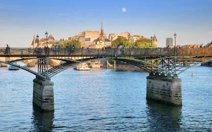 the bridge pont des arts or passerelle des arts across river seine in paris, france.
