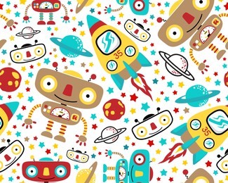 seamless pattern vector with outer space robot cartoon