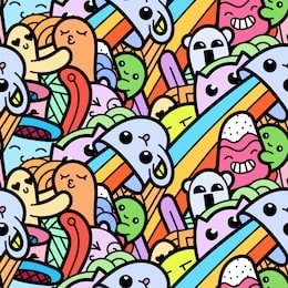funny doodle monsters seamless pattern for prints, designs and coloring books. vector illustration