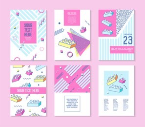 abstract memphis geometric shapes placards. 80s 90s retro posters, banners, covers design with blocks. flyers cards templates. vector illustration