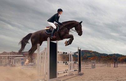 equestrian sport - a young girl is riding a horse