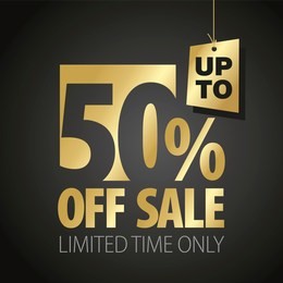 50 percent off sale discount limited time gold black background