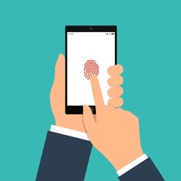 vector illustration of identification of fingerprint on smartphone in flat style. concept of illustration of identification of the user on a fingerprint in the mobile phone. scannings of a fingerprint