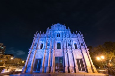 night light at st. paul's church in macau.