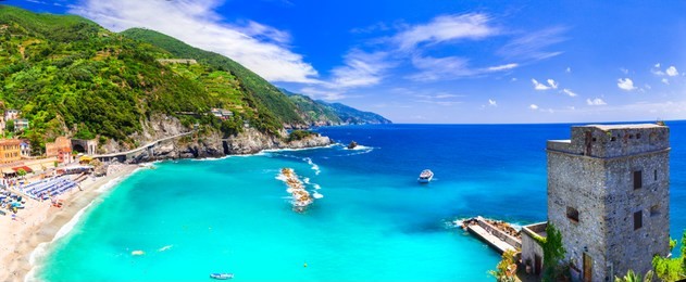 coastal italy series- national park cinque terre and picturesque monterosso al mare with great beaches in liguria