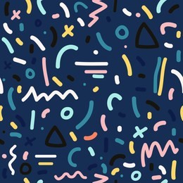 cute simple pattern with different hand painted elements. vector seamless template background. colorful memphis style illustration.