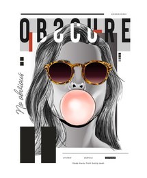 typography slogan with girl in sunglasses illustration