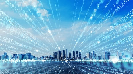 smart city and digital communication concept. binary code.
