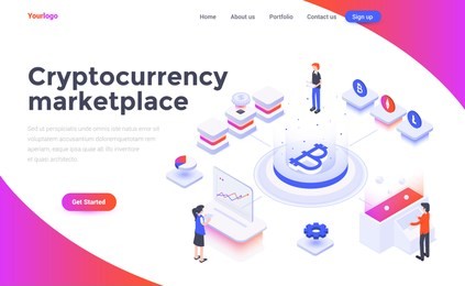 modern flat design isometric concept of cryptocurrency marketplace for website and mobile website. landing page template. easy to edit and customize. vector illustration