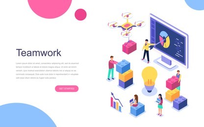 modern flat design isometric concept of teamwork for banner and website. landing page template. business, workflow management and office situations. vector illustration.