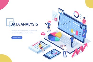 
data analysis concept with characters. can use for web banner, infographics, hero images. flat isometric illustration isolated on white background.
