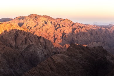 mount sinai (mount horeb, gabal musa, moses mount). sinai peninsula mountains at sunrise. egypt, africa