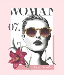 typography slogan with girl in sunglasses  illustration