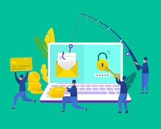 vector illustration concept group of hacker stealing data and doing phising via email, vector template background isolated, can be use for presentation, web design, banner ui ux, landing page, flyer