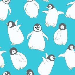 seamless pattern. baby penguin on blue background.