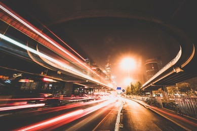 tracks left by fast moving cars at night