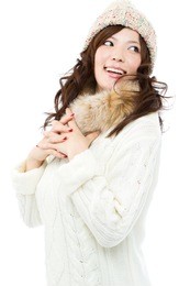 beautiful winter woman on white background. portrait of asian.