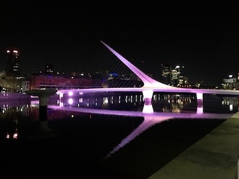 argentina, buenos aires,  bridge of the woman, reflection in river at night