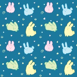 fluffy bunnies wallpaper seamless pattern cute rabbits kawaii good night animals on blue