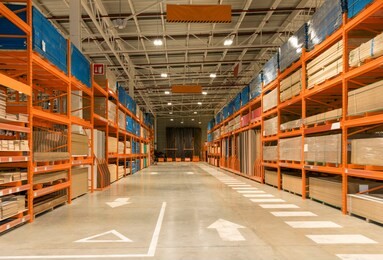 perspective of warehouse with materials for construction.