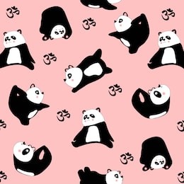 seamless pattern.cute panda yoga and om sign.  pink background. vector hand drawn
