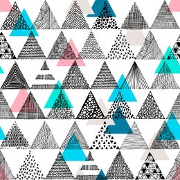 black and white hand-drawn triangles in a doodle style and colored triangles. seamless vector pattern.