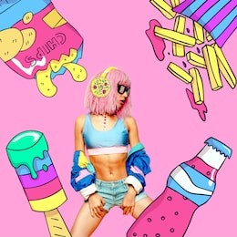 contemporary art  collage.  fast food party girl. funny fast foo