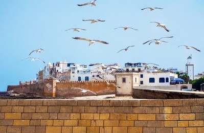 the fortress walls surround the old medina of essaouira, morocco