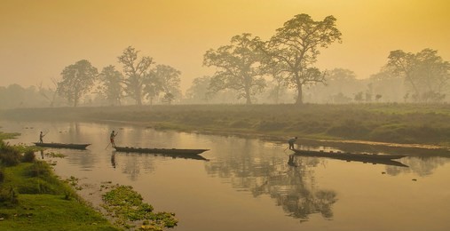 fishermen - early morning, chitwan national park, nepal