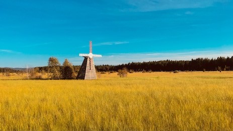 a windmill in qixing lake，the national forest park of saihanba,hebei,china,asia