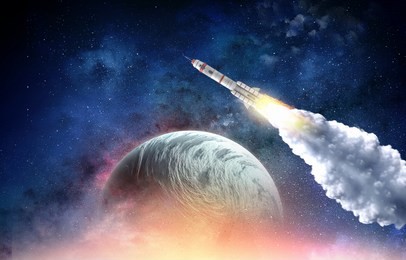 rocket space ship . mixed media