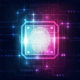 fingerprint integrated in a printed circuit, releasing binary codes. fingerprint scanning identification system security concept. vector illustration background