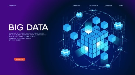 people interacting with big data. data visualization concept. 3d isometric vector illustration. page template. 