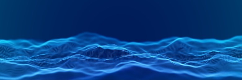 abstract digital landscape or waves with flowing particles. big data or technology background. visualization of sound waves. virtual reality concept: 3d digital surface. eps 10 vector illustration.