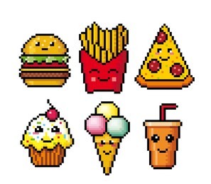 fast food. pixel art. vector illustration isolated on white background. logo set.