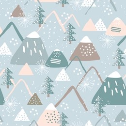snowy mountain seamless pattern. perfect for cards, invitations, wallpaper, banners, kindergarten, baby shower, children room decoration. scandinavian landscape.