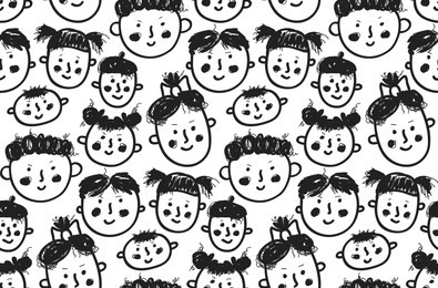 sketchy faces doodle black and white seamless vector pattern