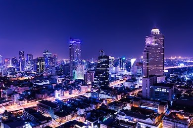 aerial view of bangkok at twilight night