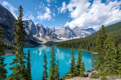 moraine lake during summer in banff national park, canadian rockies, alberta, canada. 